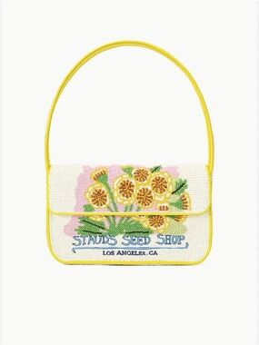 STAUD Floral Beaded Shoulder Bag in Yellow and Cream